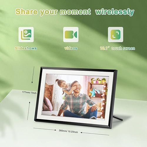 Miniatura 3 de Eptusmey Marco de fotos digital marco de fotos digital Frameo WiFi integrado de 32 GB con pantalla táctil HD de 10.1 pulgadas, envía fotos o videos
