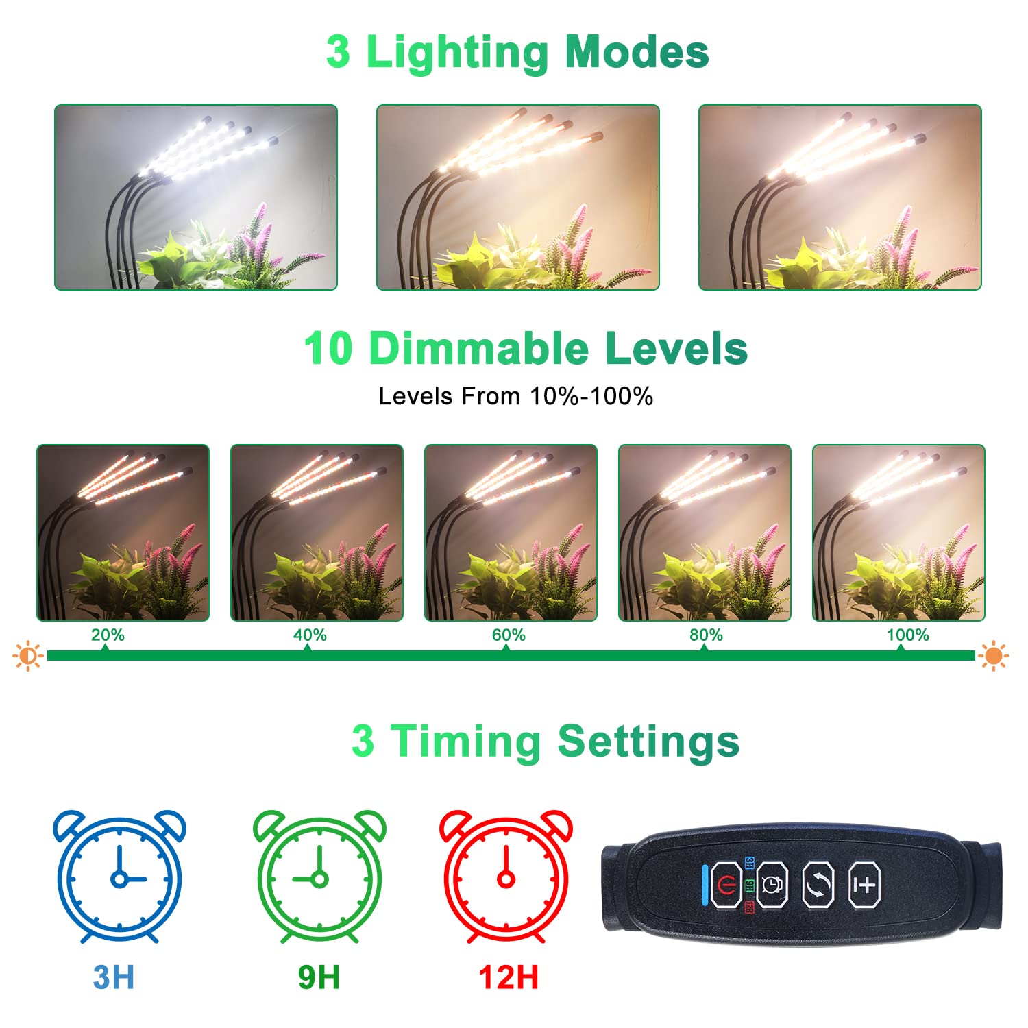 COKOLILA lampe de plante, 80 LED Lampe de Croissance lumière de plante à spectre complet 3000k 5000k 660nm lampe de croissance avec minuterie, 10 niveaux, 3 modes pour plantes d'intérieur légumes