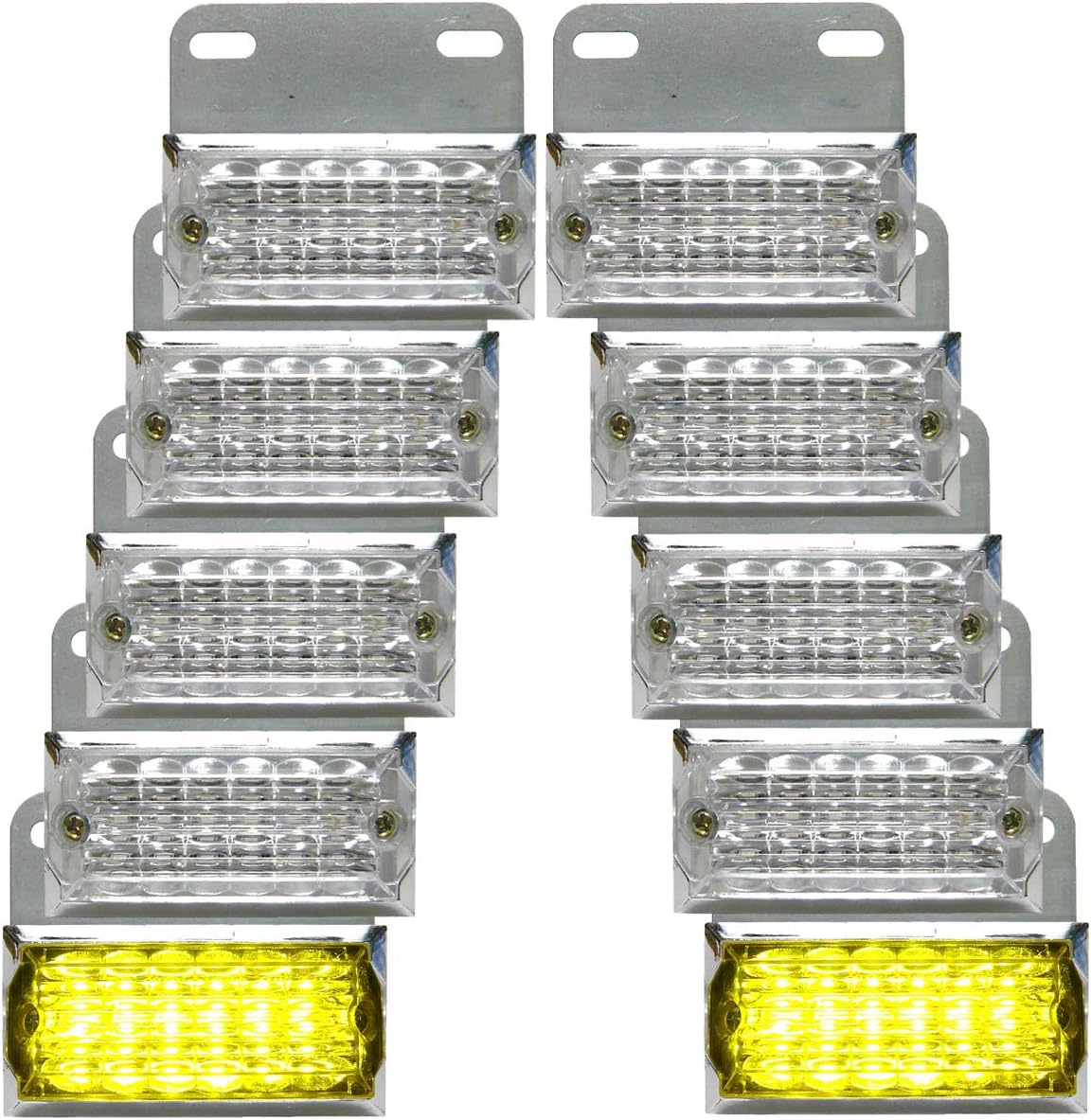 トラック用 サイド マーカー 角型 12 LED 24V 用 クリアレンズ 汎用 10個 セット イエロー/ブルー/ホワイト (イエ