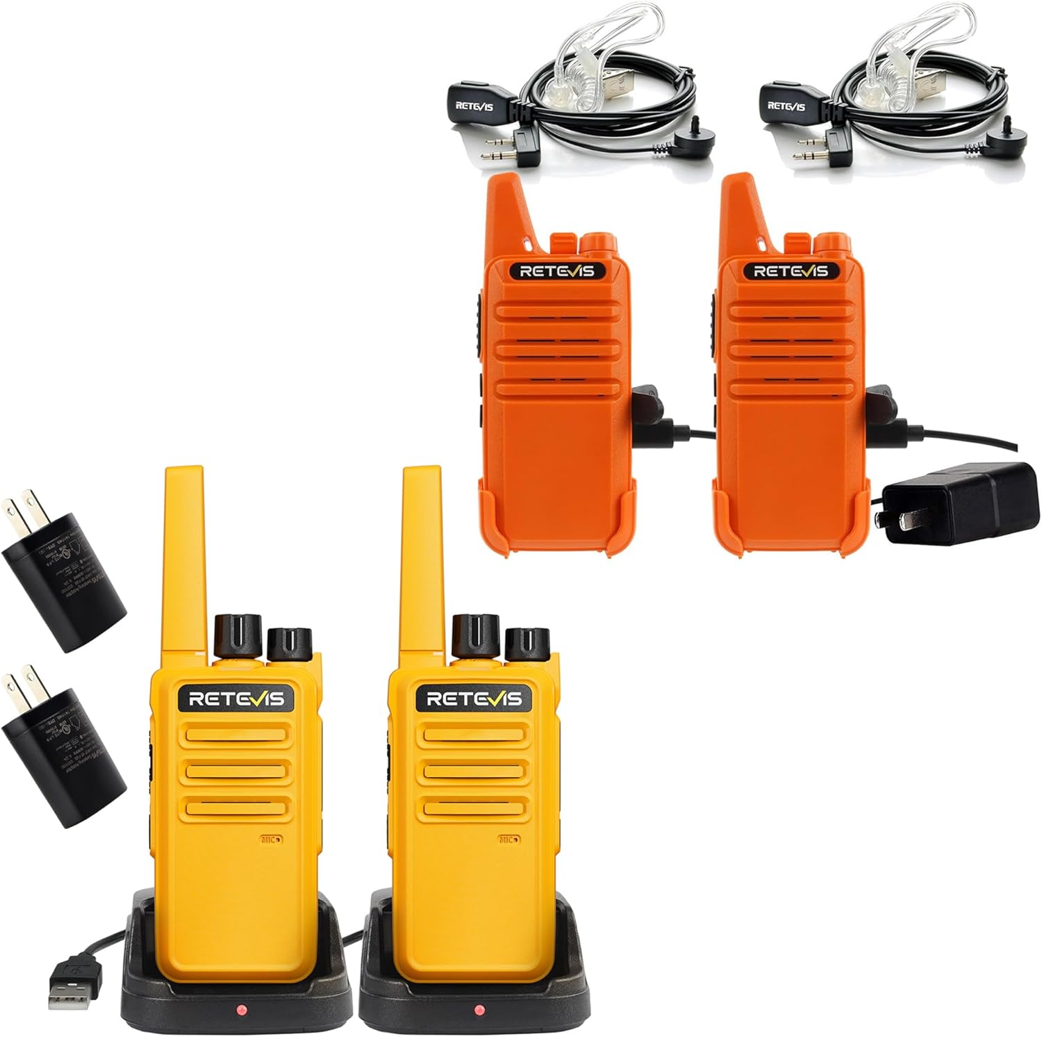 Retevis RT22 Rechargeable Long Range Two Way Radio Walkie Talkies for Adults (2 Pack) Bundle with RT68 Durable Portable FRS Two Way Radios Rechargeable, USB Charging Base for Camping/Climbing (2 Pack)