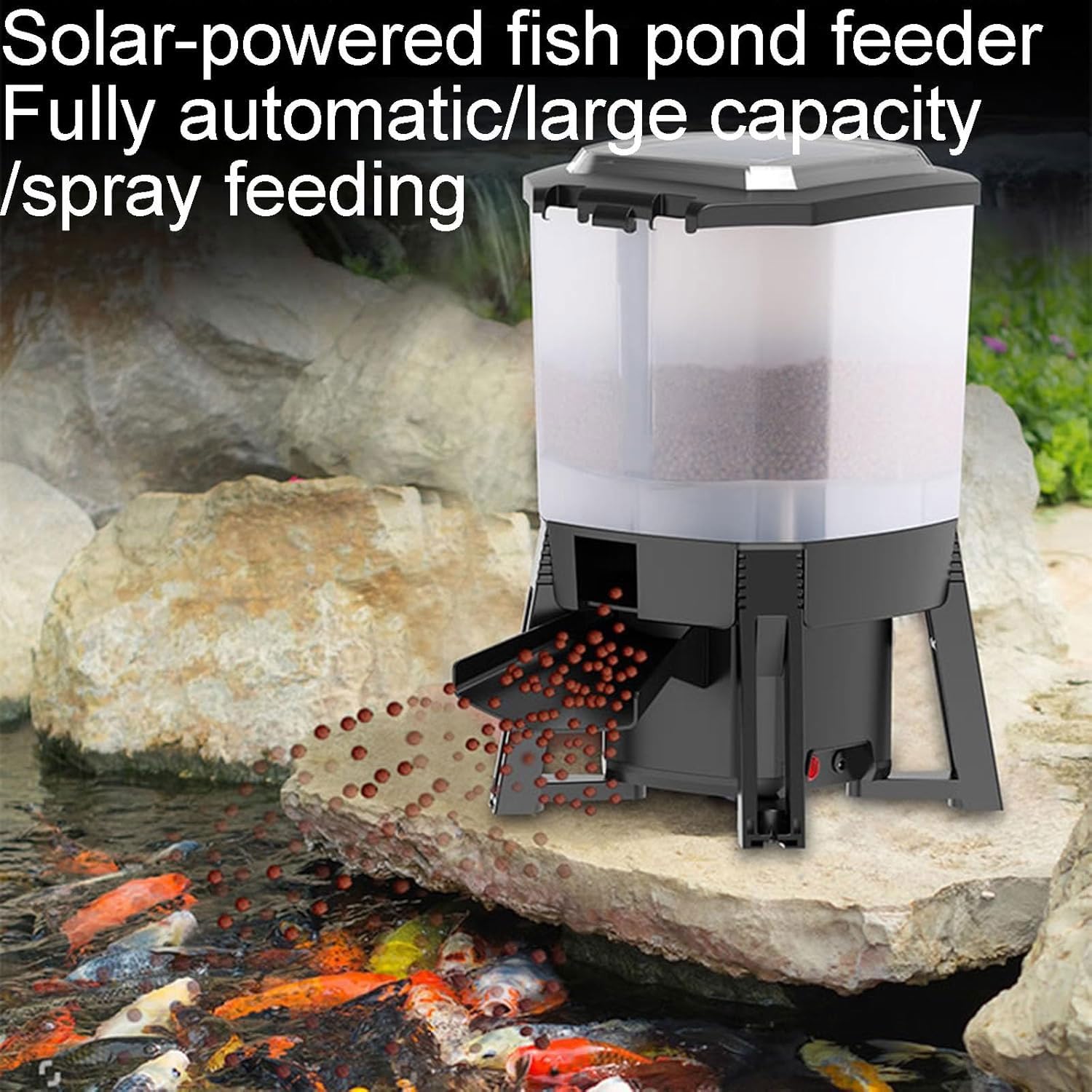 Distributore automatico di mangime per pesci, 6 l, con funzione di alimentazione a 120°, display LCD, distanza di alimentazione regolabile e prese multiple per acquari e uso esterno