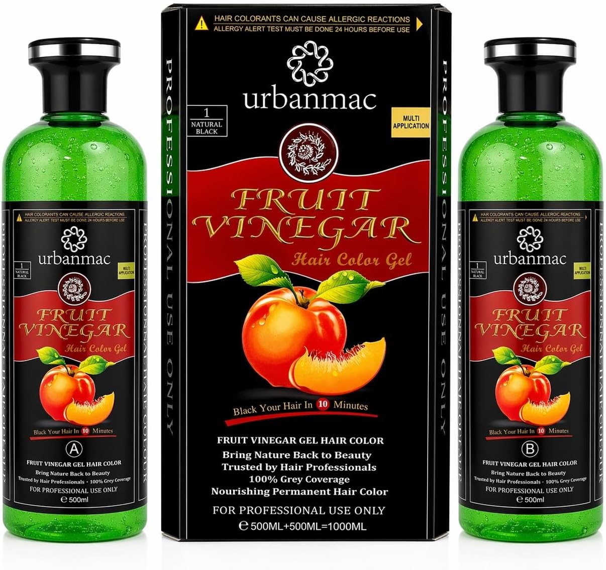 Fruit Vinegar Gel Hair Color Natural Hair Color Dye for Black Hair Dye (BLACK, 500ml x 2)