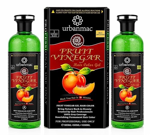 URBANMAC Fruit Vinegar Gel Hair Color Natural Hair Color Dye for Black Hair Dye (BLACK, 500ml x 2)