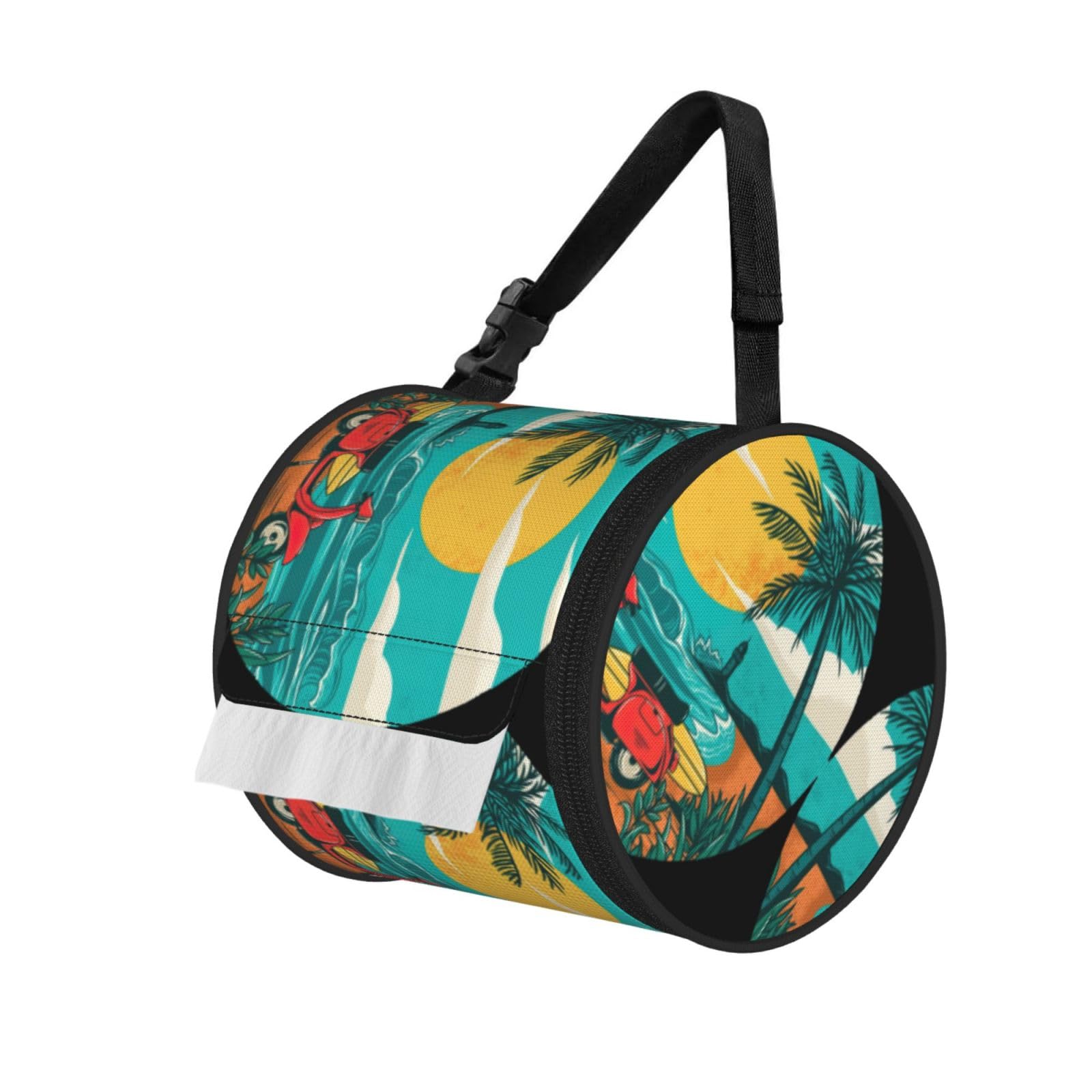 Sunset Beach Palm Tree Print Fashion Tissues Organizer Box, Hanging Tissue Holder For Purse Coins For Car Office Daily Outing