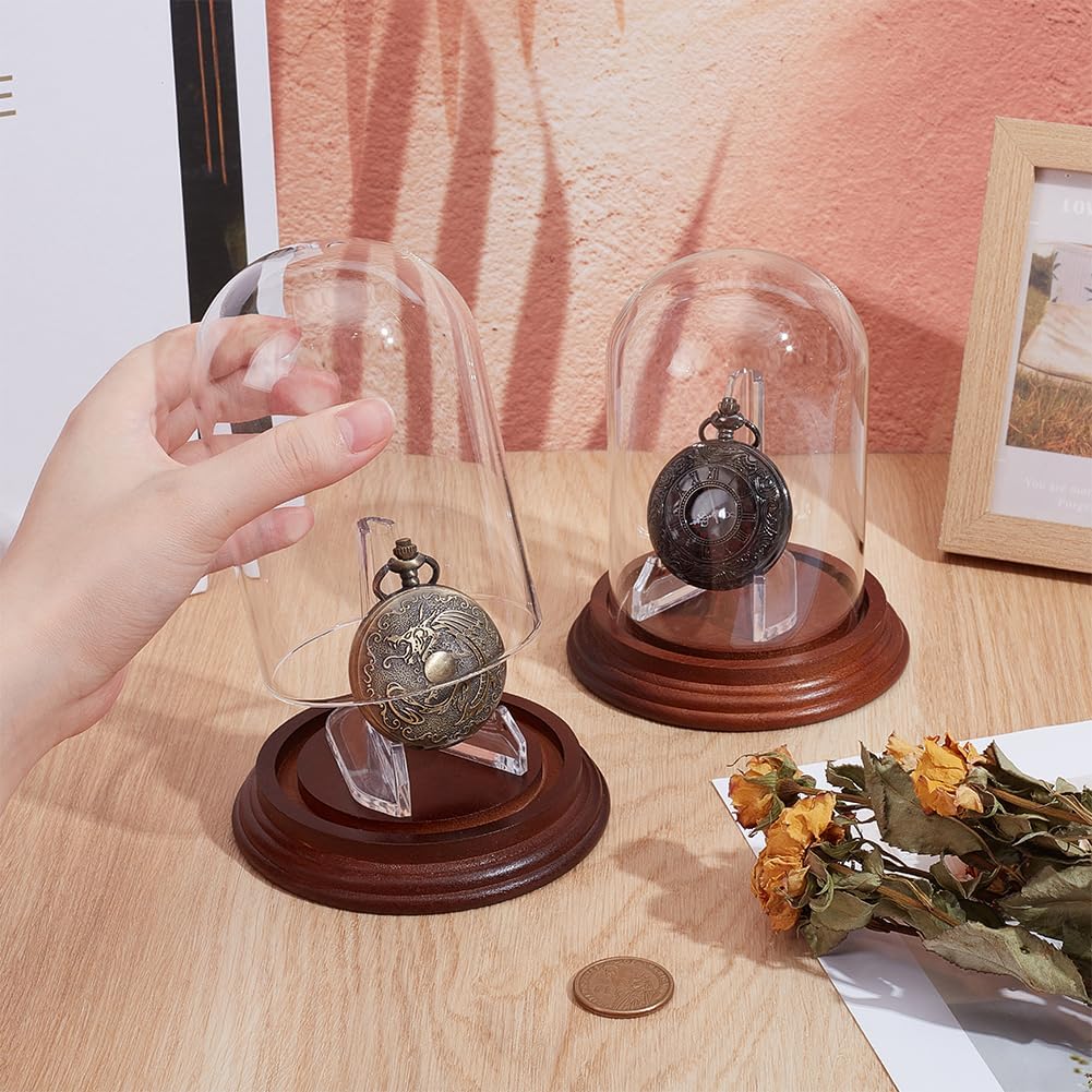 PH PandaHall 2pcs Large Watch Glass Display Dome, Decorative Watch Display Box Transparent Glass Display Showcase Protected Cabinet Rack for Pocket Watch Medals Collectibles Photos Ornaments