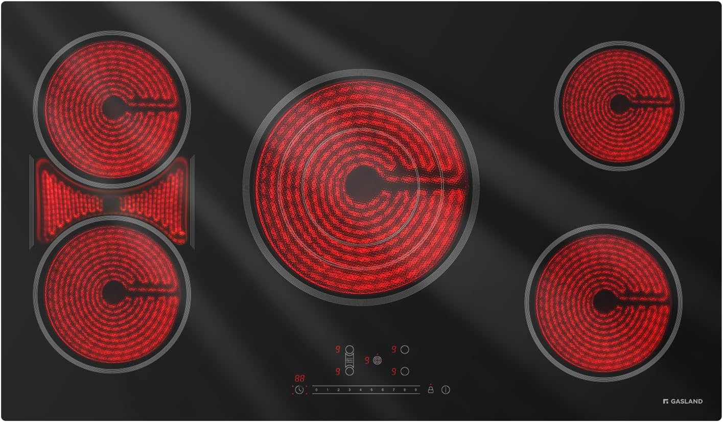 GASLAND 21 Inch Electric Cooktop for Apartment, ETL Certificated 2 Burners, 3700W Built-in Radiant Stove Top With 16 Power Levels, 240V Ceramic Stovetop, Slide Touch Control