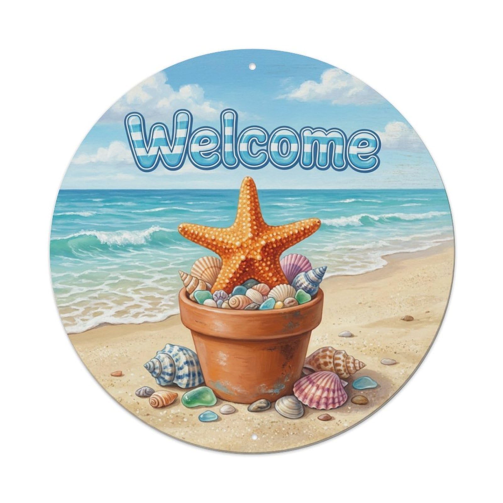 Welcome Starfish Shell Beach Metal Tin Sign