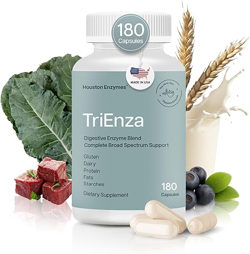 Houston Enzymes TriEnza - 180 cápsulas 90 dosis - Enzimas de amplio espectro para intolerancias digestivas - Apoya la digestión de gluten caseína