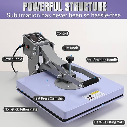 Miniatura 8 de AKEYDIY Máquina de prensa de calor de 15 x 15 pulgadas Pro Shirts prensa de calor grande extraíble inferior Platen deslizante Camiseta digital