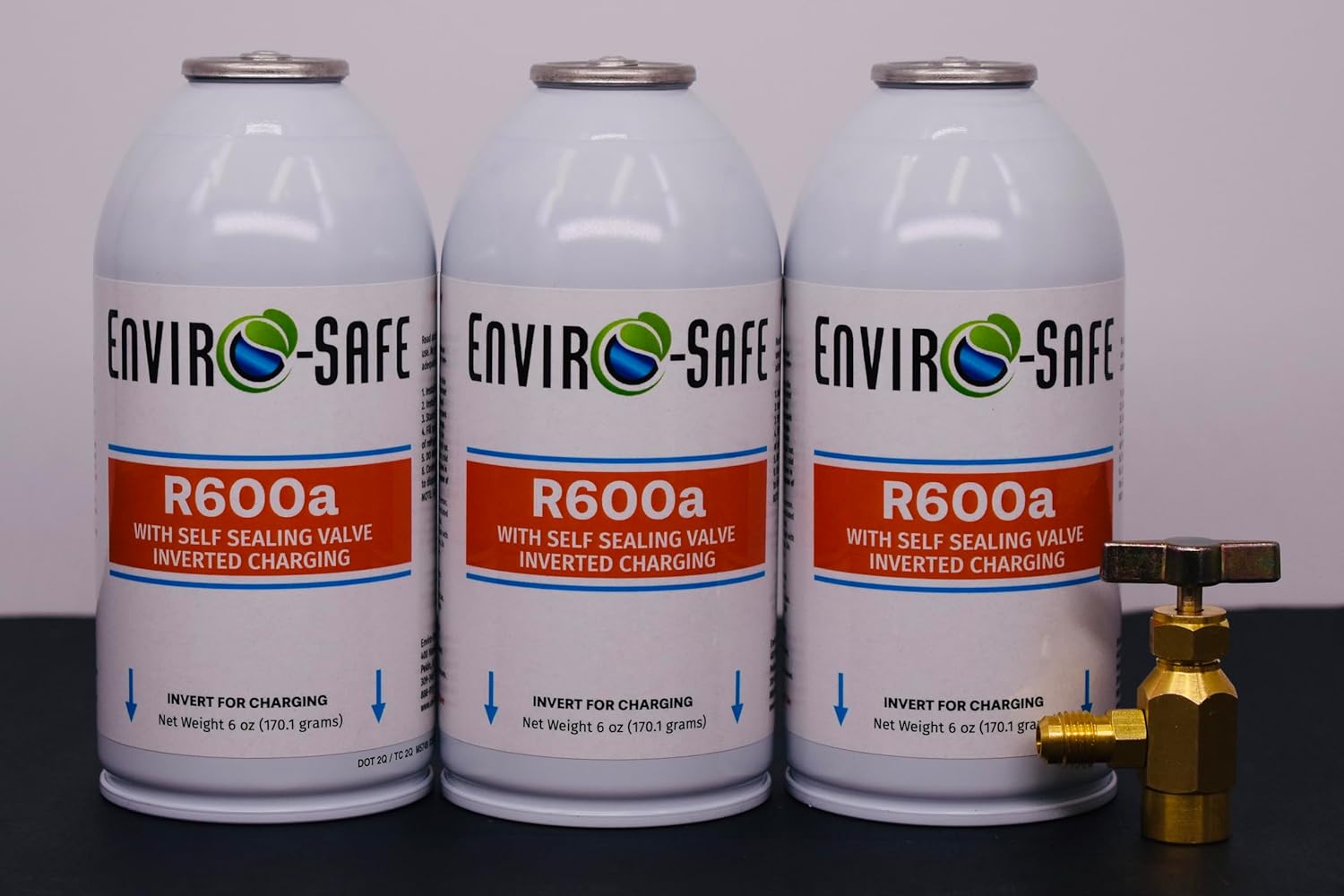 ENVIRO-SAFE R600a Refrigerant -Inverted Self-Sealing Style Top for HVAC & Refrigeration Use | 99.7% Purity | EPA Approved Hydrocarbon-3pk-6oz-Top-Tap