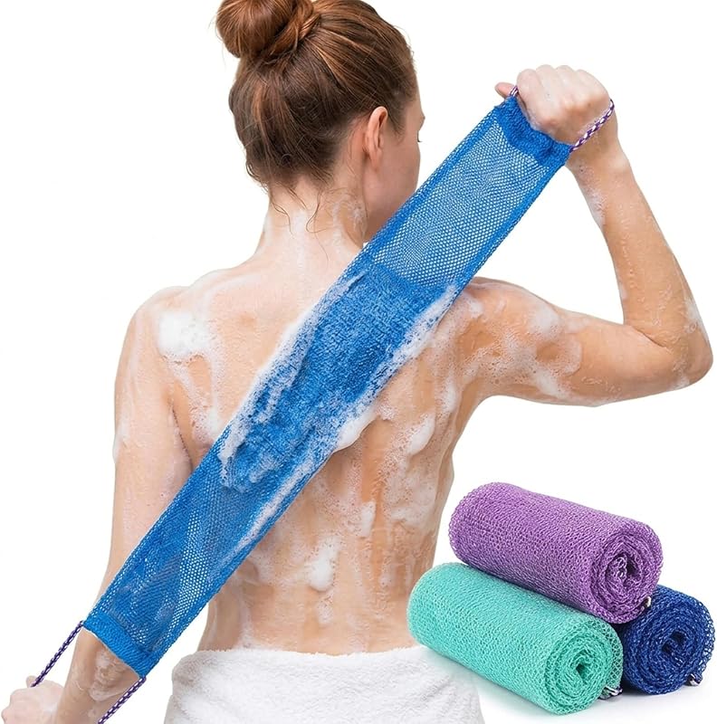 QCWN Esponja de Banho em Tela de Nylon para Corpo, Costas e Pés, 3 Unidades
