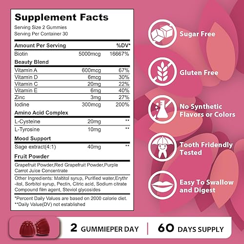 Miniatura 2 de Gomitas veganas para el crecimiento del cabello, 120 unidades clínicamente probadas para un cabello más grueso y lleno  Minerales multivitamínicos
