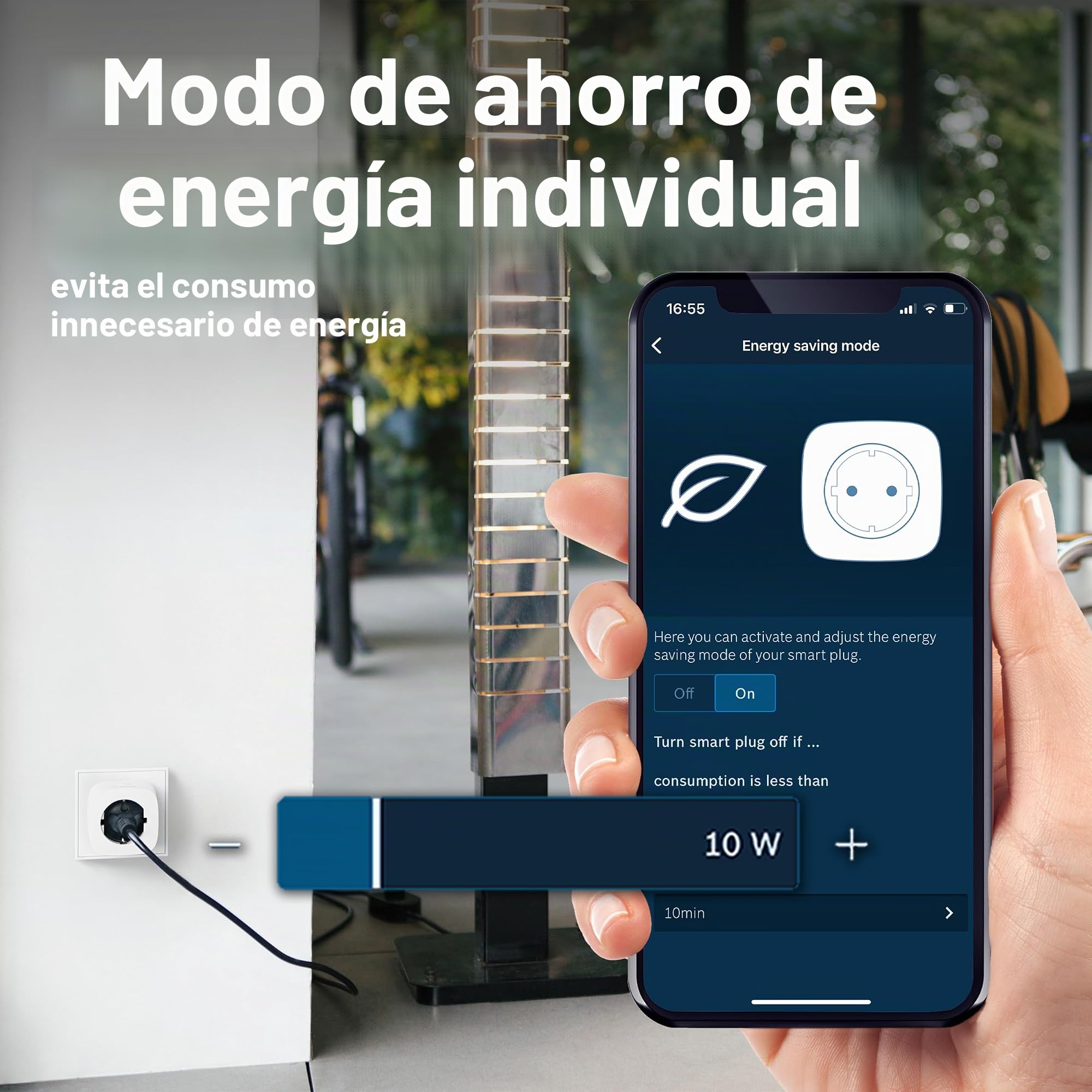 Enchufe inteligente compacto [+M] Bosch Smart Home, app controlable con función de ahorro de energía, uso flexible en sistema Bosch o en sistemas Matter de otros fabricantes, juego de 4