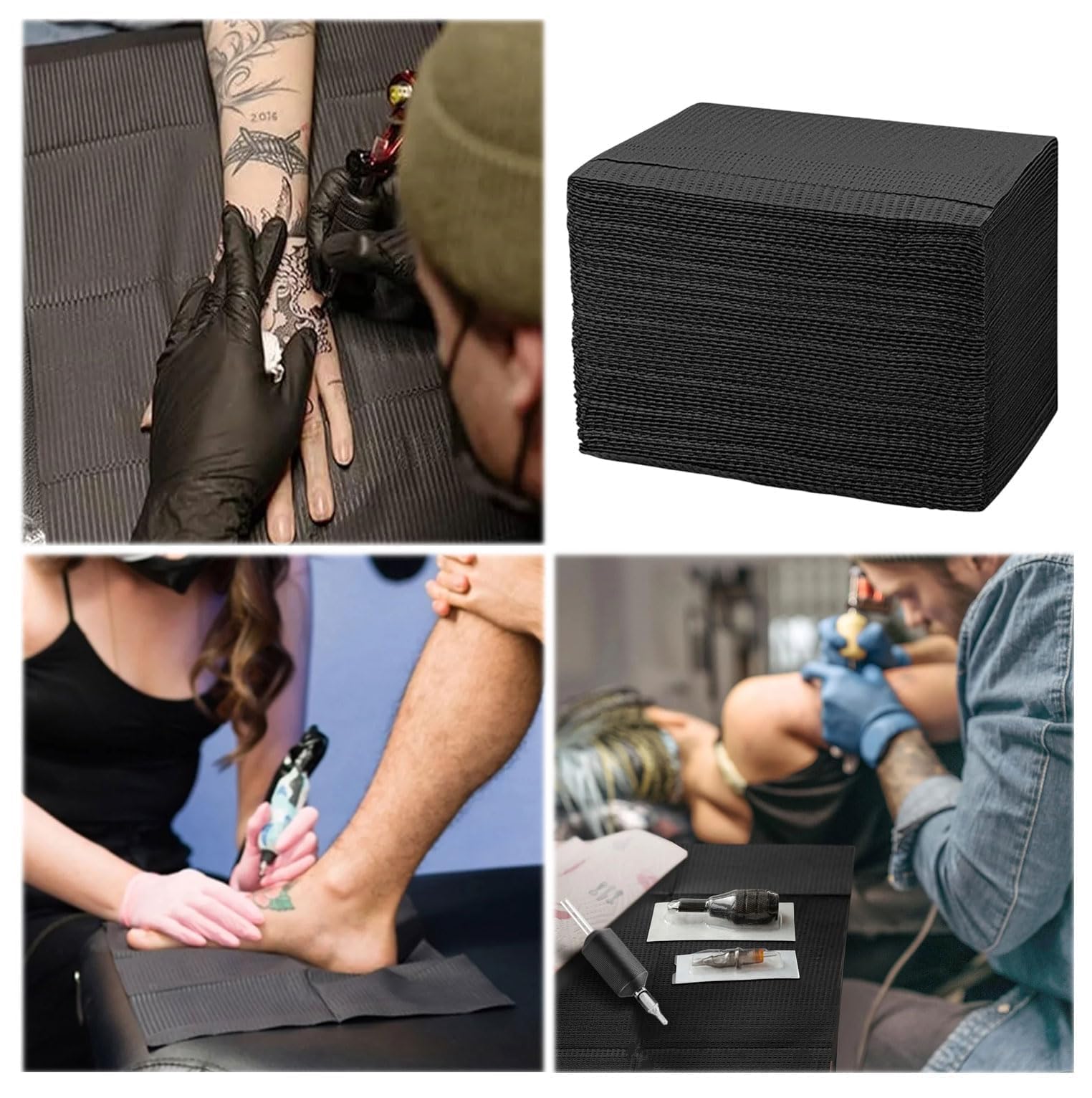 50 Pezzi Bavaglini Dentali,34cm*45cm Tovaglia Monouso per Tatuaggi,Bavaglini Per Tatuaggio,Bavaglini per Tatuaggio Usa e Getta,Adatto per tovaglioli per catering,cliniche,studi di tatuaggi,ecc.(Nero)