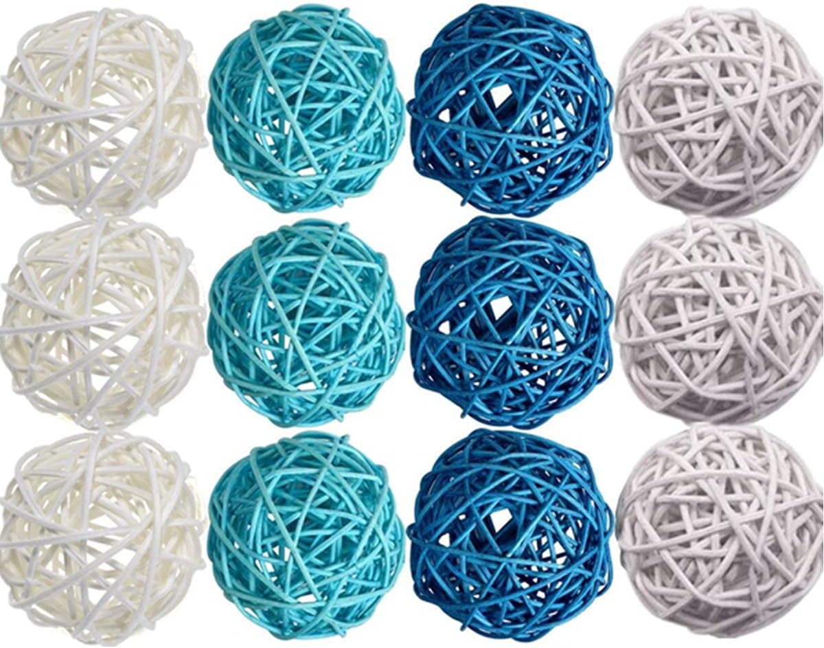 Byher 24pcs Decorative Ball Wicker Rattan Ball for Bowls, Vase Fillers Home Decor (Coastal Blue, Small - 2Inch) : Home & Kitchen