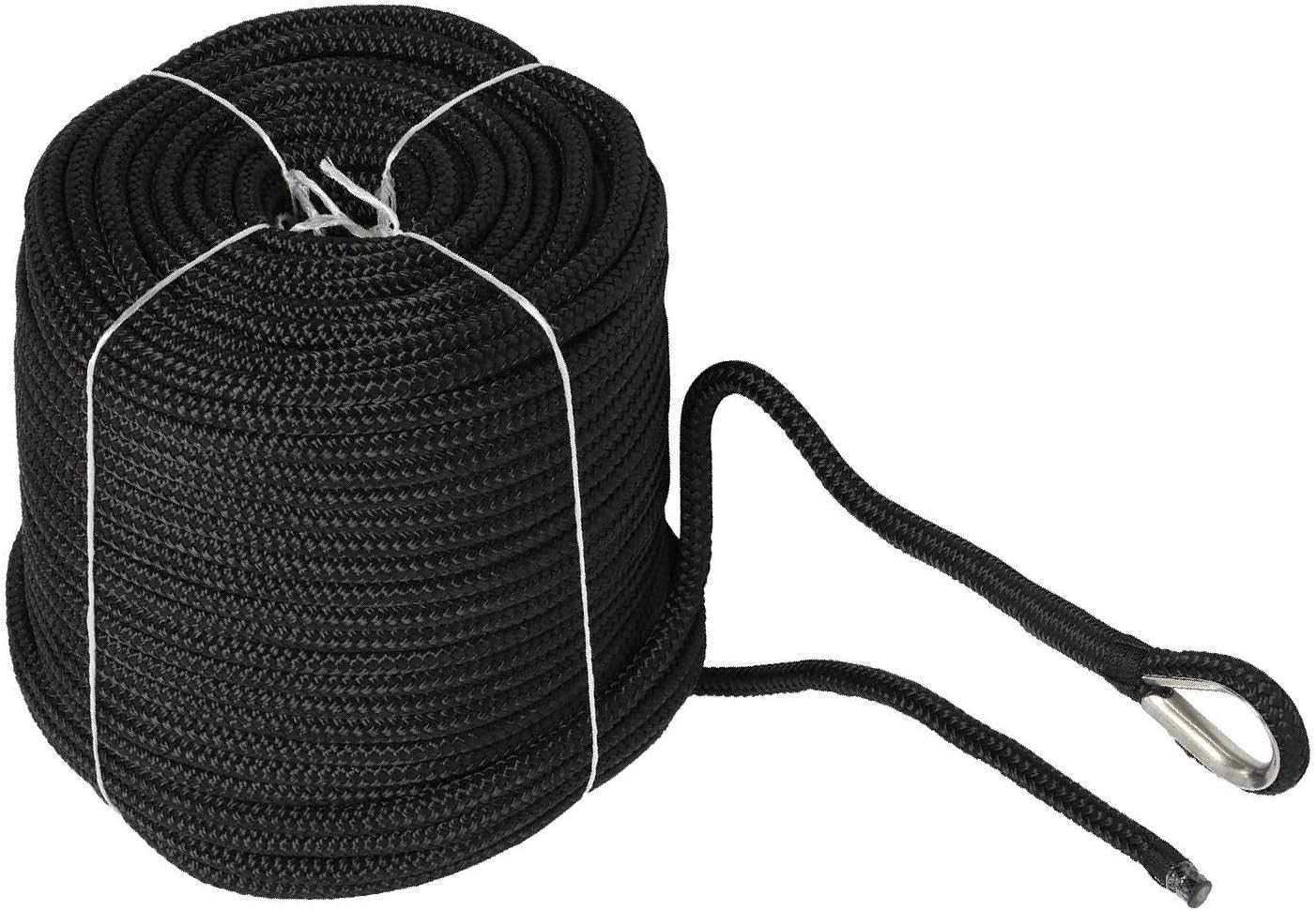 NovelBee 3/8" x 300' Double Braid Nylon Anchor Line with Thimble (Black)