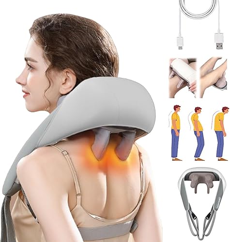 Chal eléctrico en forma de U masajeador de almohada  Masajeadores para cuello y hombros con calor, masajeador Shiatsu de espalda y cuello con calor,