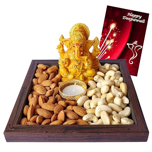 Maalpani Dryfruits Hamper with Greetings / Diya / tlight Candles | Depavali Dry Fruit Hamper | Diwali Gift Combo Pack - 50g Almonds and 50g Cashews