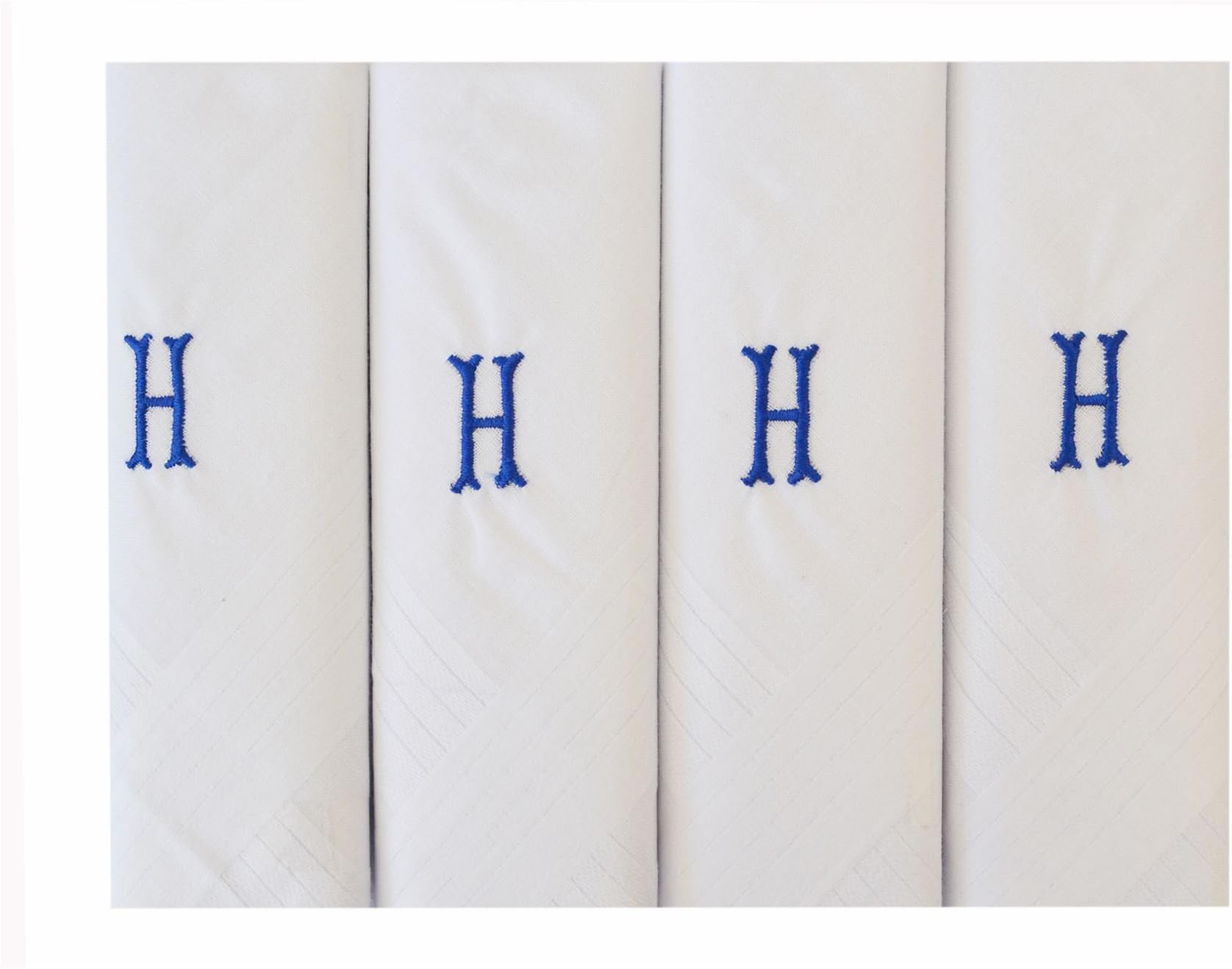 4 Pack Mens/Gentlemens Initial Embroidered White Handkerchiefs With Satin Border, H