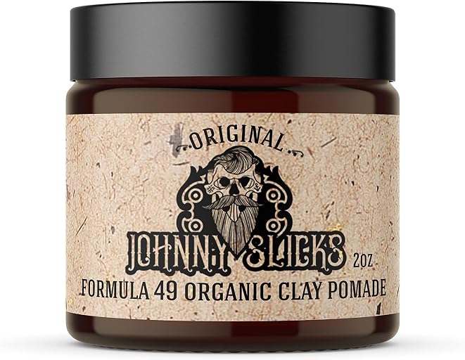 Johnny Slicks Formula 49 Clay Pomade, Original, 2 oz | Bentonite Clay Pomade with Beeswax, Tea Tree and Argan Oil, Firm Hold and Matte Finish, Promotes Healthy Hair