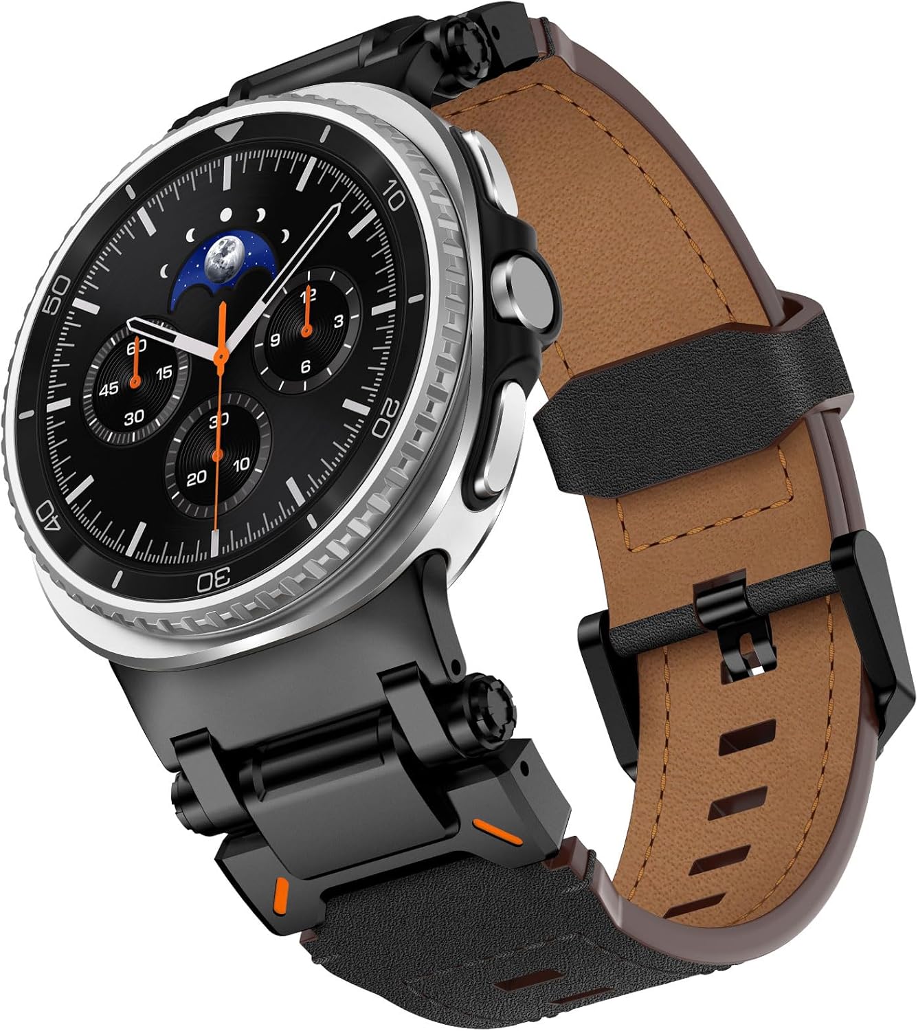 WINGLE Leather Band for Galaxy Watch 8/8 Classic Band Samsung Galaxy Watch 8 Bands Men 46mm 44mm 40mm Rugged Top Grain Genuine Leather Strap Metal Connector Armor Classy Casual Business Bands, Black