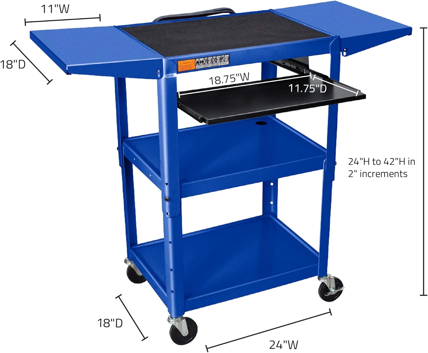 LUXOR AVJ42KBDL-RB Adjustable Height Drop Leaf AV Cart, 42" H x 24" W x 18" D, Royal Blue : Home Office Desks : Office Products
