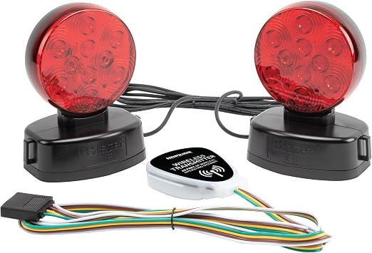 Blazer International Hopkins C6304 LED Wireless Magnetic Trailer Towing Light Kit DOT Compliant Stop, Turn & Tail Lights 65 ft Range Battery Powered