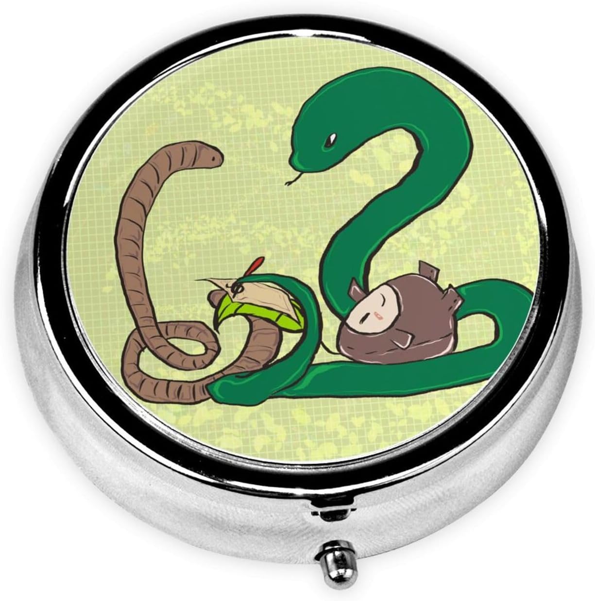 Sunflower Seeds Earthworm Snake Round Pill Box – Portable Medicine Storage Container for Vitamins, Supplements, Fish Oil, etc.