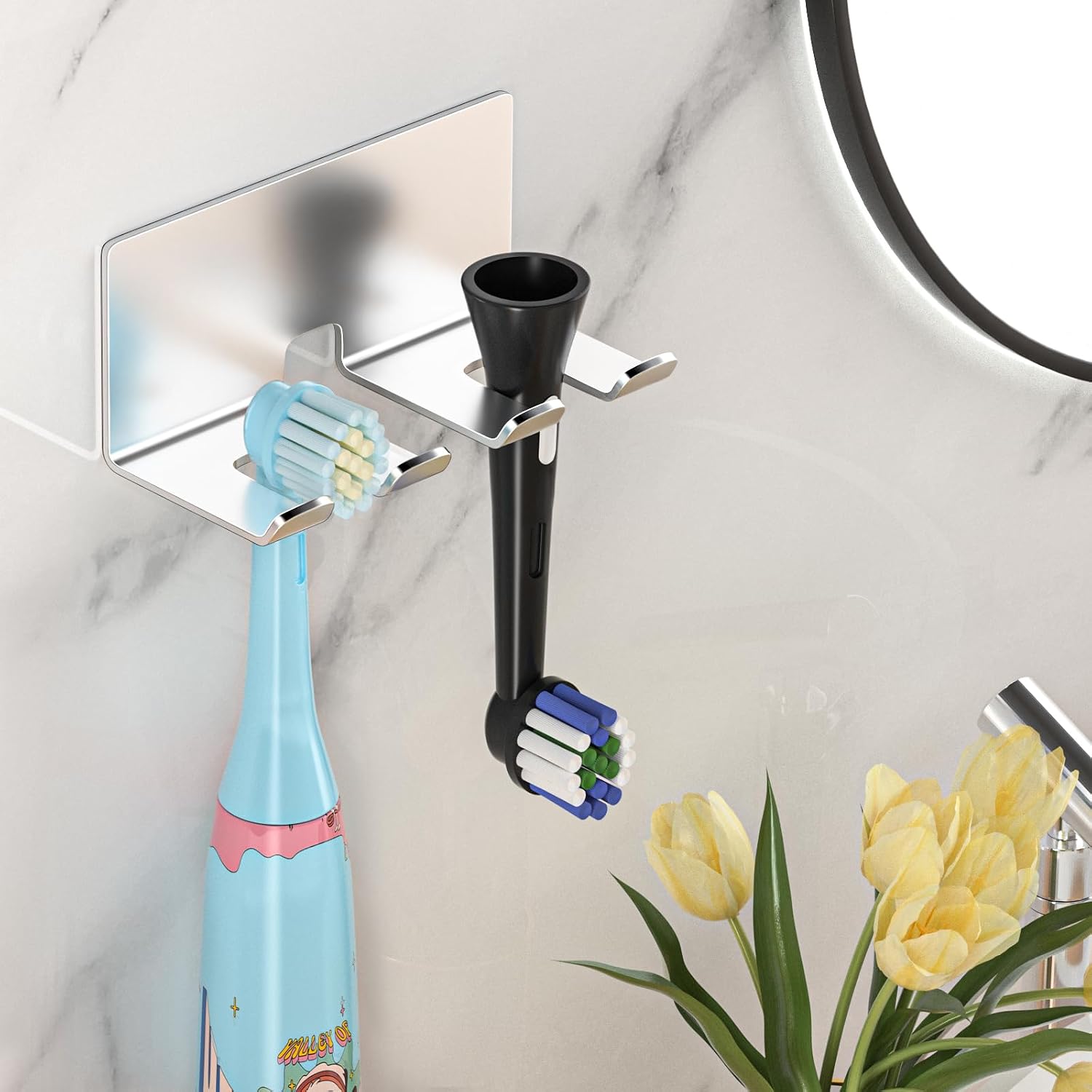 Electric Toothbrush Head Holder, Toothbrush Holders Wall Mounted, Electric Toothbrushs Holder, Bathroom Shower Tooth Brushing Holder, Tooth Brush Head Holder Organiser (Silver, Small)