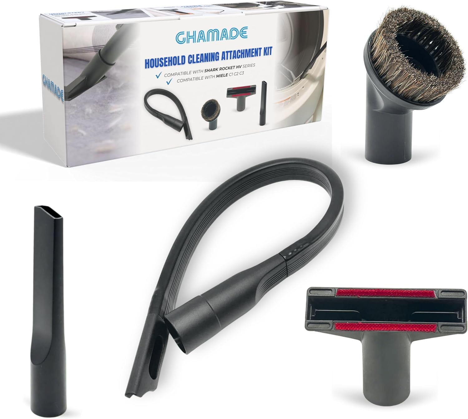 For Miele 35mm Vacuum Attachment Kit for Miele C1 C2 C3 Canister Vacuums – Horsehair Dusting Brush, Crevice Tool, Upholstery Tool, Flexible Hose Extension – Vacuum Cleaning Accessories for Home & Car