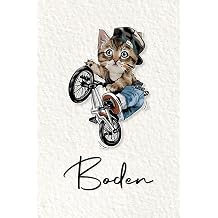 Boden Cahier personnalis  avec pr nom Boden | Cadeau d'anniversaire pour enfant, gar on, homme, copain ... | Chat   bicyclette | 110 pages lign e, Petit Format 6x9 pouces 15,24 x 22,86 cm