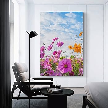 コスモス花畑の油彩画　装飾フレーム付き コスモス花畑の油彩画 装飾フレーム付き コスモス花畑の油彩画