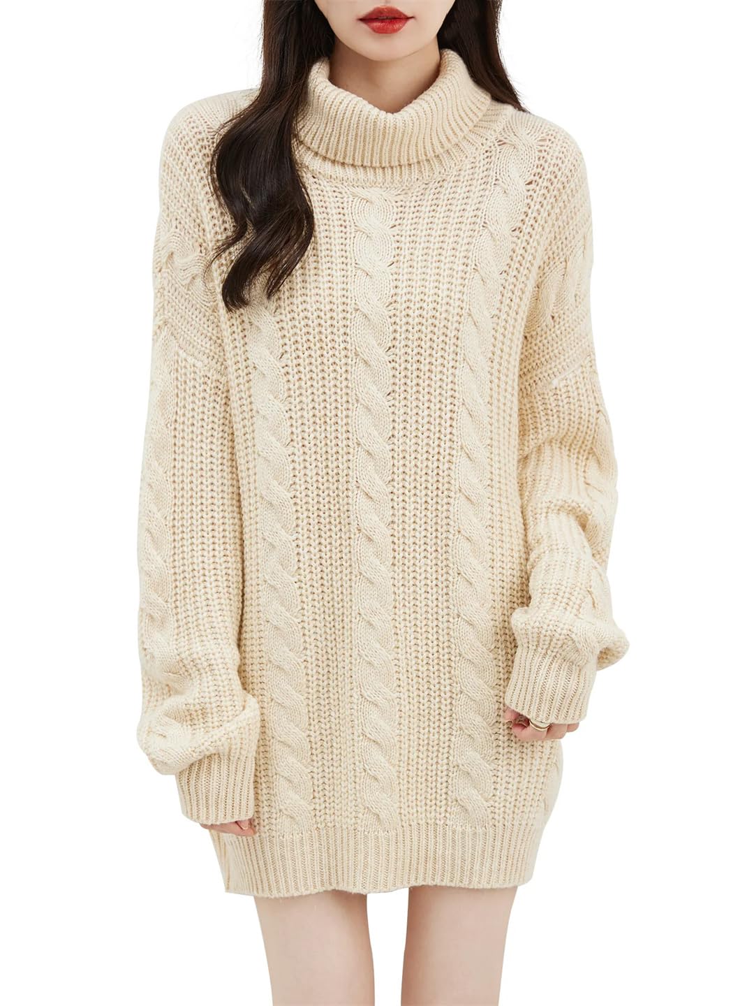 Disimlarl Damski sweter z golfem z wełny merynosów, sweter zimowy, oversize, sweter z długim rękawem, dzianinowy sweter
