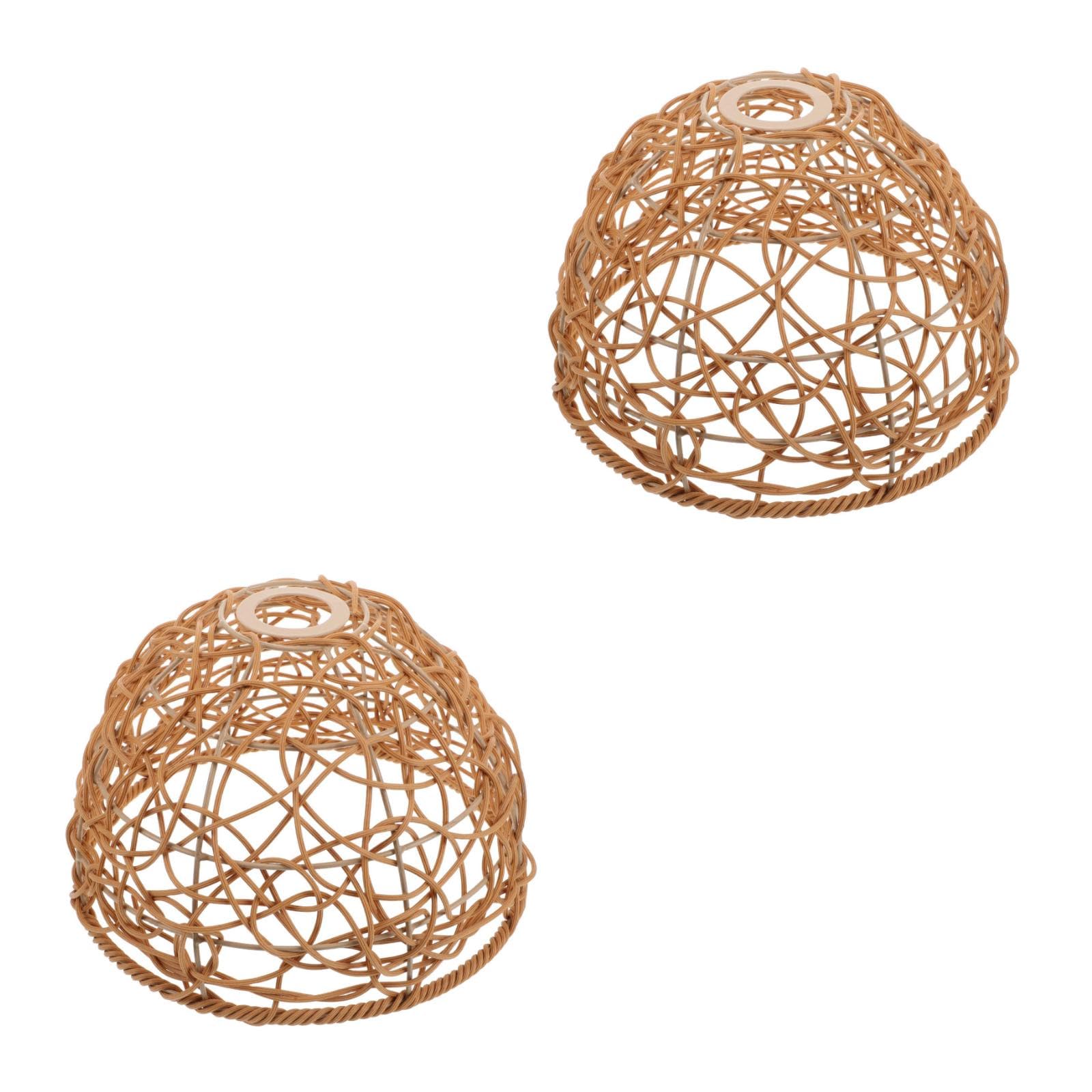 Cabilock 2pcs Modern Boho Woven Pendant Lampshade Faux Rattan Plastic Lamp Cover for Kitchen Dining Light Replacement Decorative Hanging