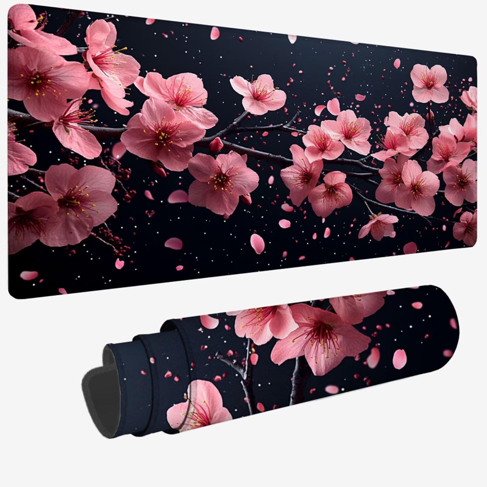 Podkładka pod mysz XXL 1000 x 500 x 3 mm, duża czarna podkładka pod mysz z wodoodporną i gumową antypoślizgową kwiatową pod ręką biurko zszyte krawędzie, poprawia precyzję i szybkość dla gracza W-124