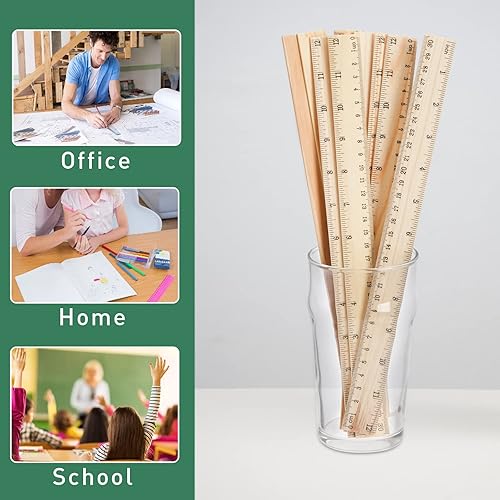 Miniatura 3 de WUWEOT Paquete de 72 reglas de madera, reglas de 12 pulgadas a granel, regla de medición de madera de oficina, reglas de dibujo de doble cara para