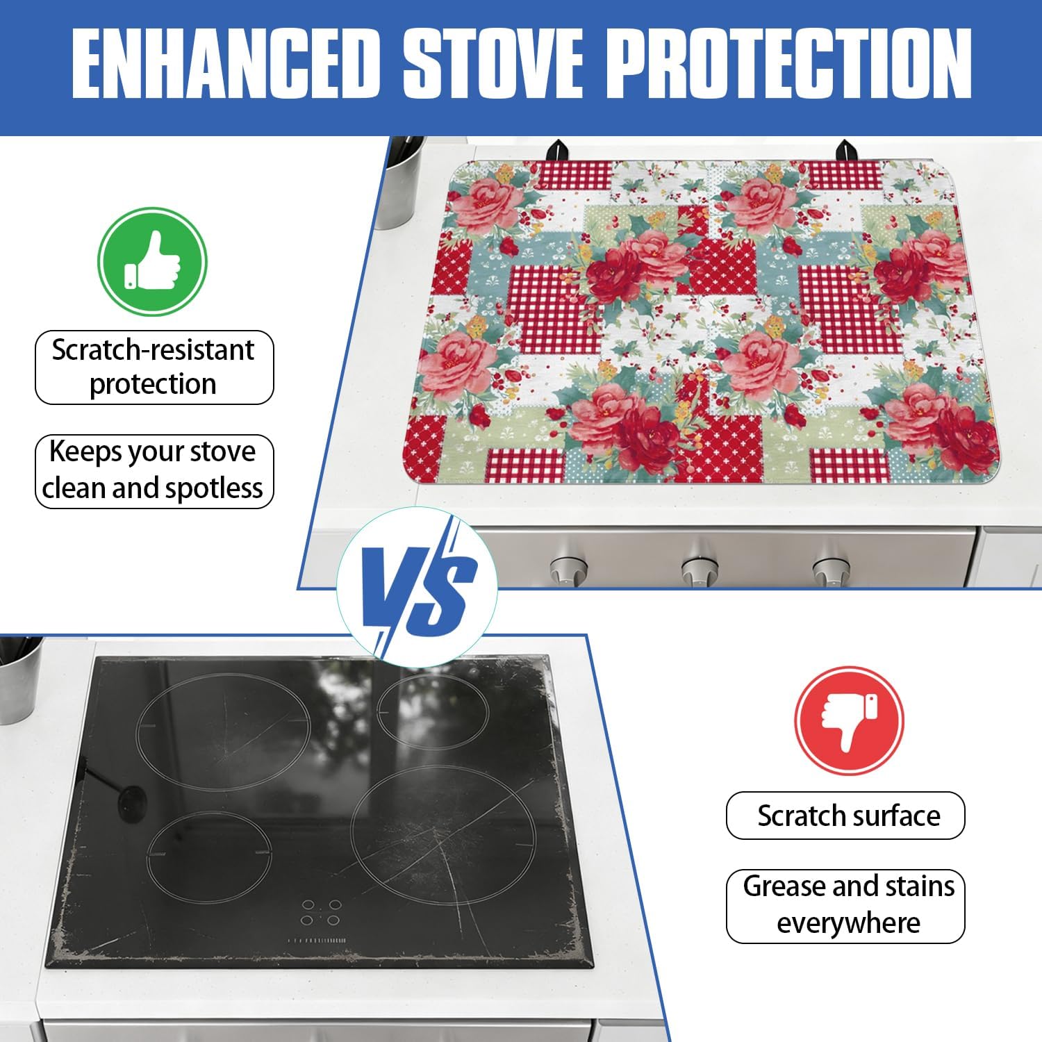 Stove Top Cover for Electric Stove, Heat Resistant Glass Stove Top Protector 28x20in, Kitchen Countertop Decorative Cover Multifunctional Mat