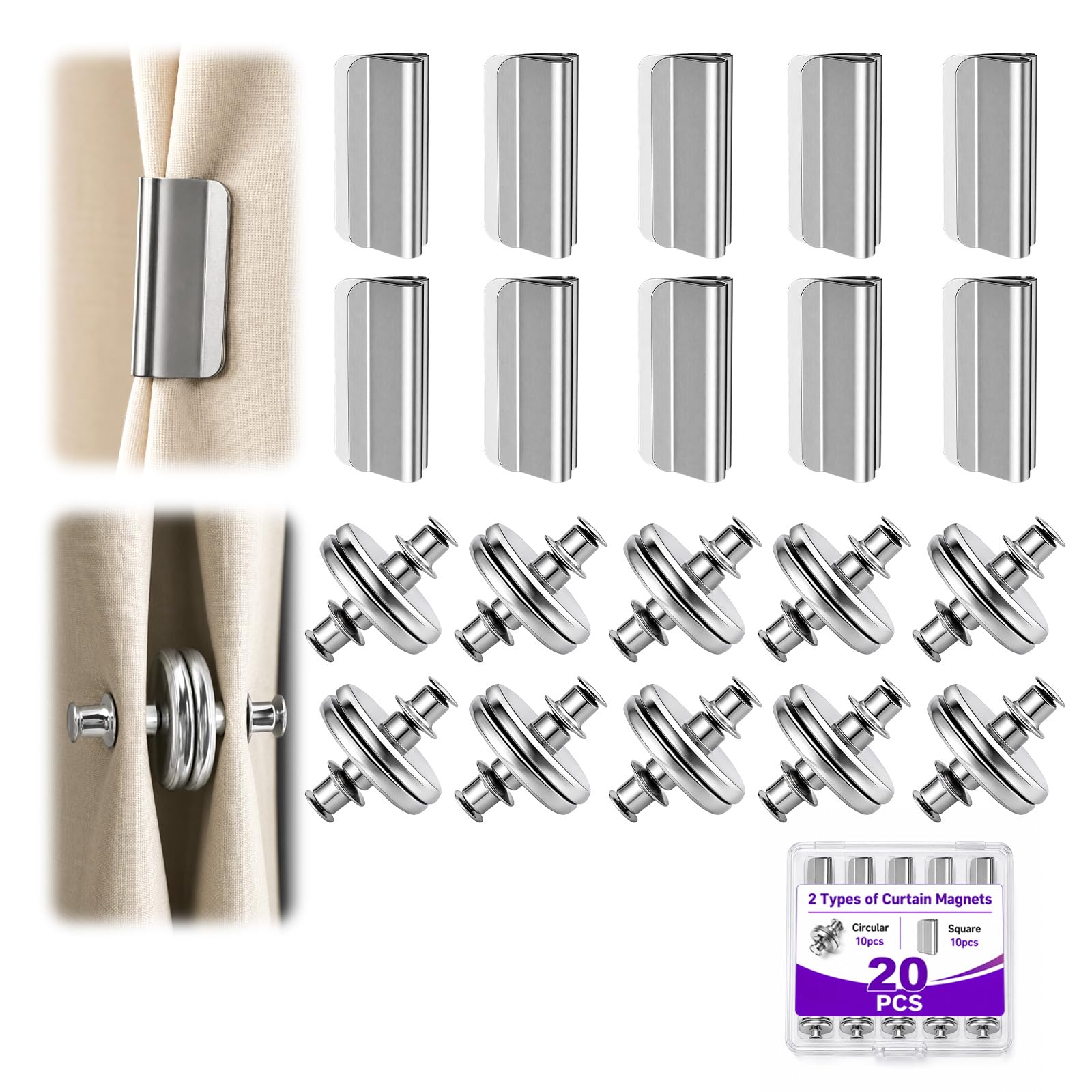 20 Pairs Magnetic Curtain Clips, Detachable Strong Double Sided Curtain Magnets Closure, Magnets for Curtains to Hold Curtains Closed for Home Bedroom Office