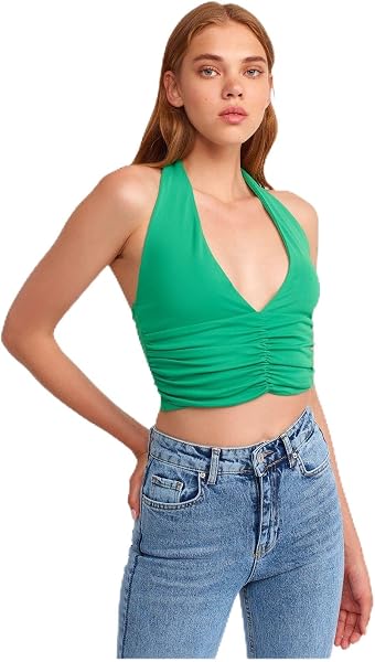 Kadın Büzgü Detaylı Crop Top 20154