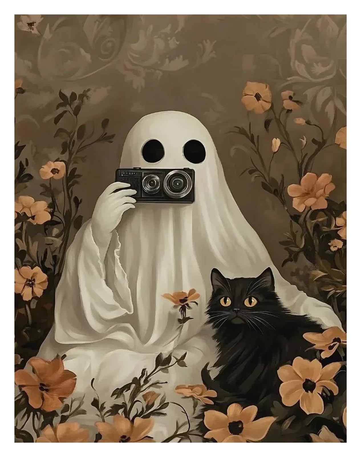 Byambd A Esthetic Pictures Retro Poster Prints Cute Ghost Dark Scary Pumpkin Black Cat Canvas Paintings Wall Rt Pictures Room Home Decor(,40X60cm)