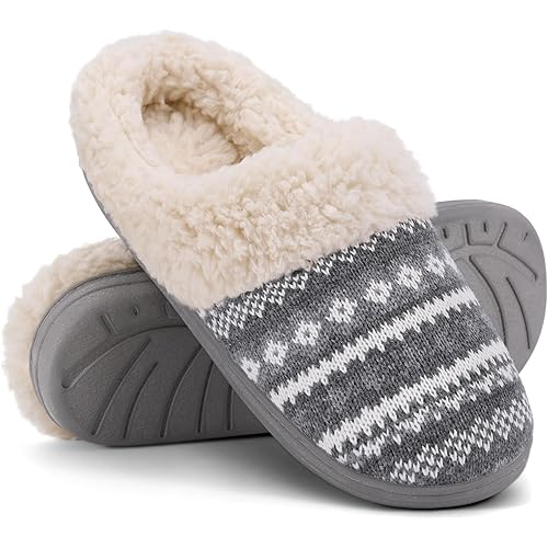 Evshine Warm Knit House Slippers for Women Comfy Wool-Like Lined Chenille Slippers with Memory Foam and Indoor Outdoor Soles