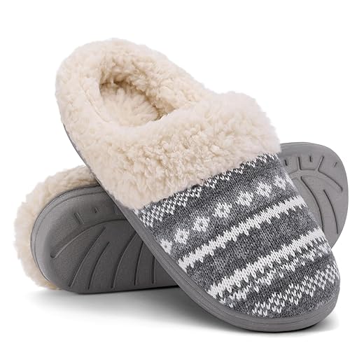 Evshine Warm Knit House Slippers for Women Comfy Wool-Like Lined Chenille Slippers with Memory Foam and Indoor Outdoor Soles