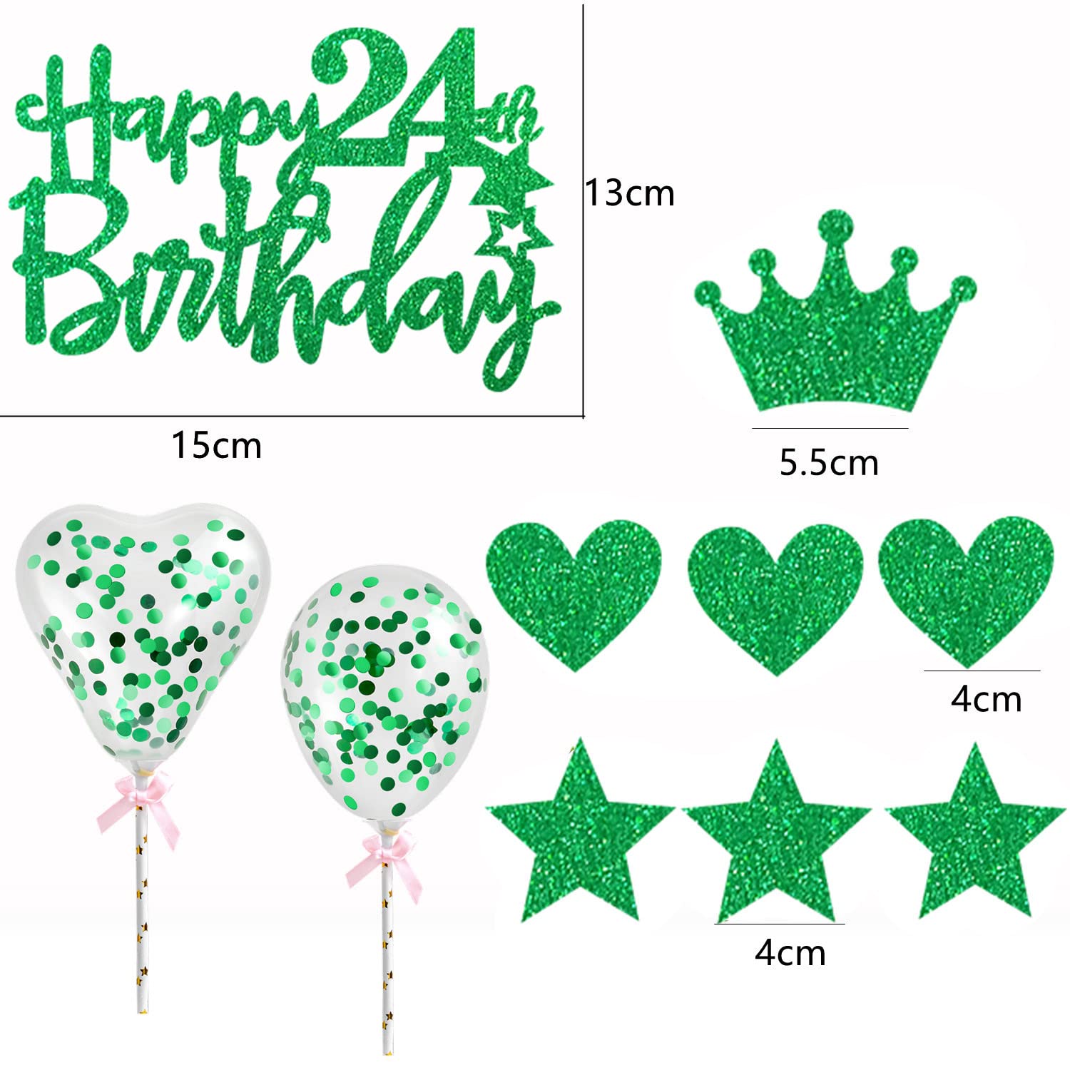 Tortendeko-Set Für Den 24. Geburtstag – Mit Glitzerndem Topper & Konfetti-Ballons In Grün