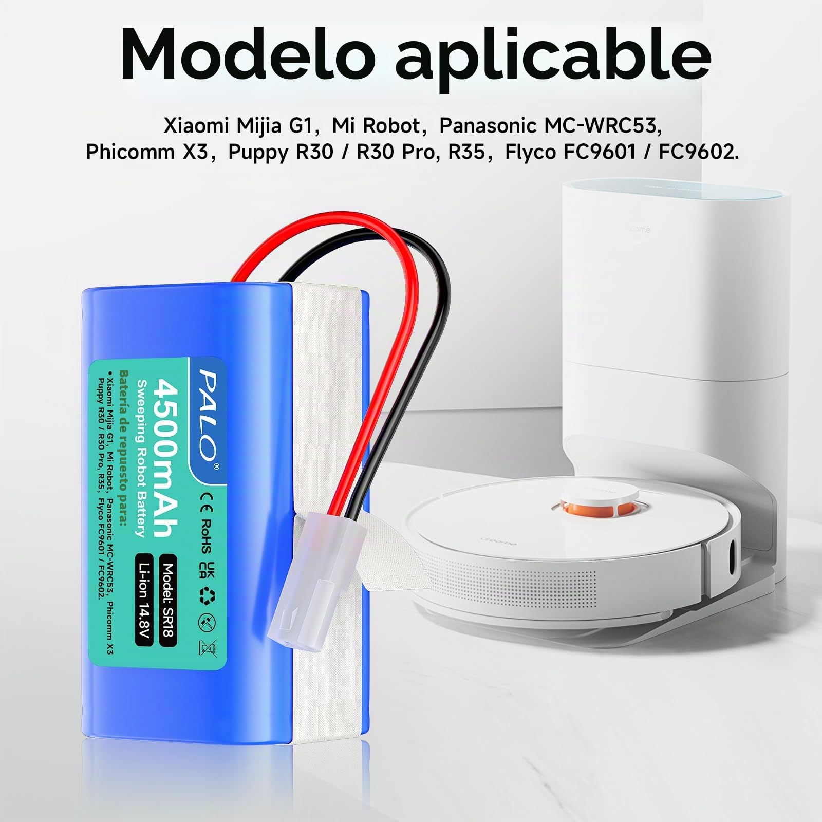 4500mAh Batería para Rowenta RS-RT900866, Rowenta Tefal Explorer Serie 20 40 45 50 60, cmicr18650f5-4s1p, Rowenta Explorer 20 RR682, RR687, 40 R727, RR724, Robot Vacuum E12