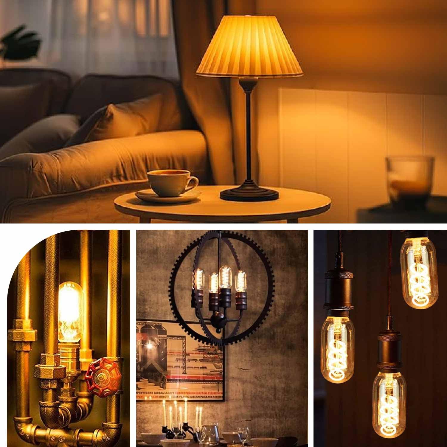 Edison Vintage Glühbirne E27,E27 LED Vintage 4W T45 2700K Warmweiss Retro Glühbirne LED Filament Lampe für Retro Beleuchtung im Wohnzimmer/Schlafzimmer/Esszimmer - Bernstein, 6 Stück