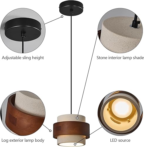 Miniatura 7 de Moderna lámpara colgante de cemento, luces colgantes de concreto con acento de madera, lámpara de araña vintage de granja para cocina, isla,