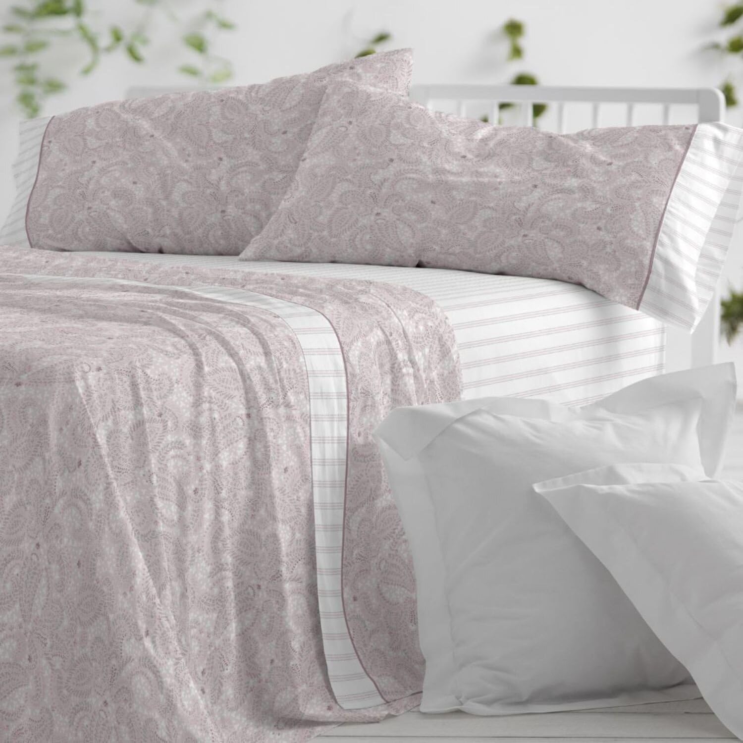 Burrito Blanco | Juego de Sábanas 100% Algodón Cama 150 Nude | 3 Piezas: Bajera, Encimera y Funda Almohada | 144 Hilos | Tacto Suave | Larga Duración