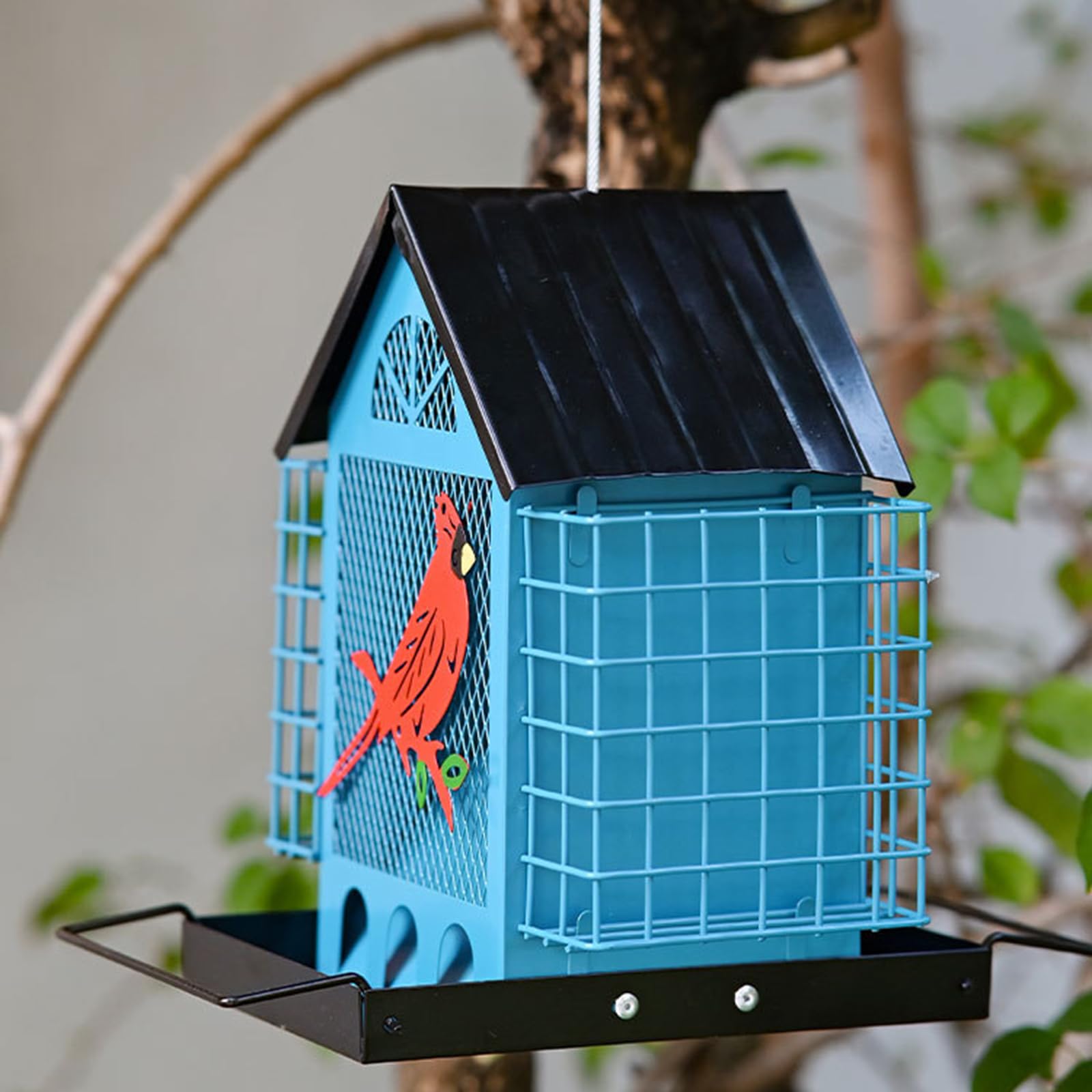 Mangiatoia per uccelli in metallo per uso esterno realizzata in robusto ferro con ampia capacità e aspetto elegante, ideale per la decorazione del giardino Mangiatoia per uccelli selvatici