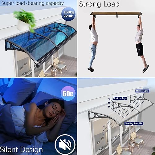 Miniatura 3 de Toldo para ventana de puerta exterior con soporte de aluminio, toldo voladizo de puerta delantera con soporte negro para persiana, protección UV,