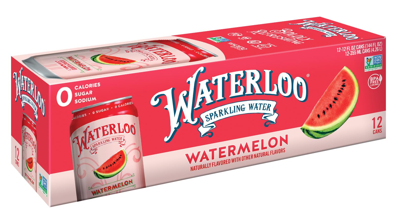 Buy Waterloo Watermelon Sparkling Water 12 Pack x 355ml 0 Sugar